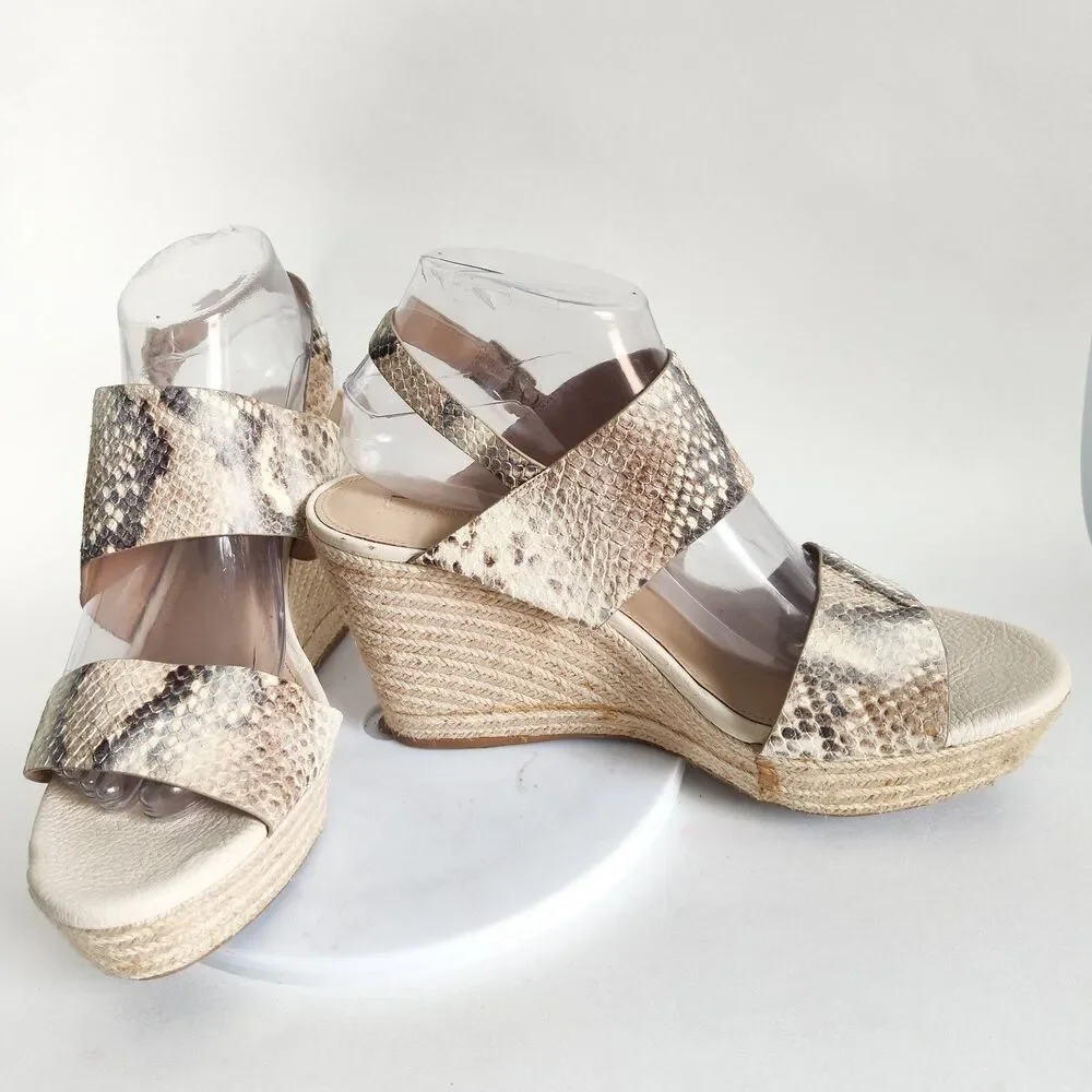 Antonio‎ Melani Espadrille Snakeprint Leather Neutral Wedge Platform Sandals 9.5